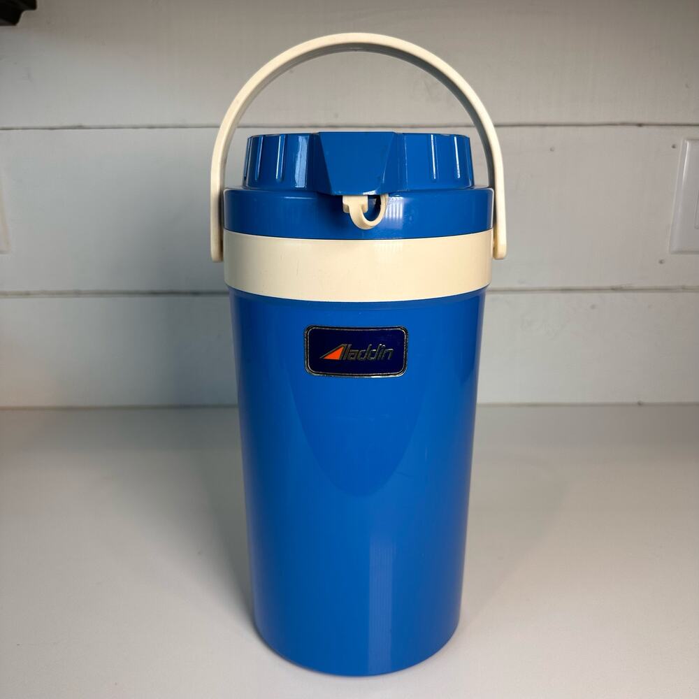 Aladdin Pump-A-Drink Thermos Blue Plastic Insulated VTG Hot/Cold Camping Picnic